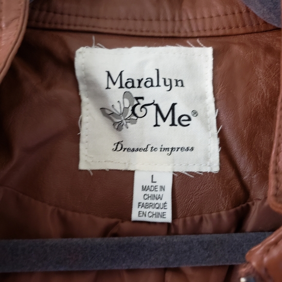 Maralyn & Me Cognac Brown Leather Zip Up Jacket - Picture 5 of 7